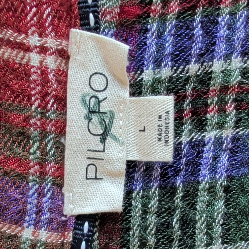 Pilcro Cinched Deep V Plaid Button Down Longsleeve Multicolor Boho Top Size L - Picture 4 of 11